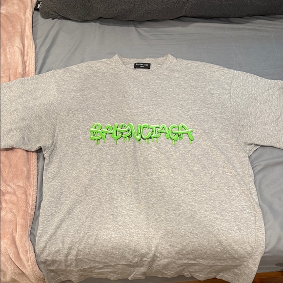 Balenciaga Heather Gray Tee with Neon Green Logo